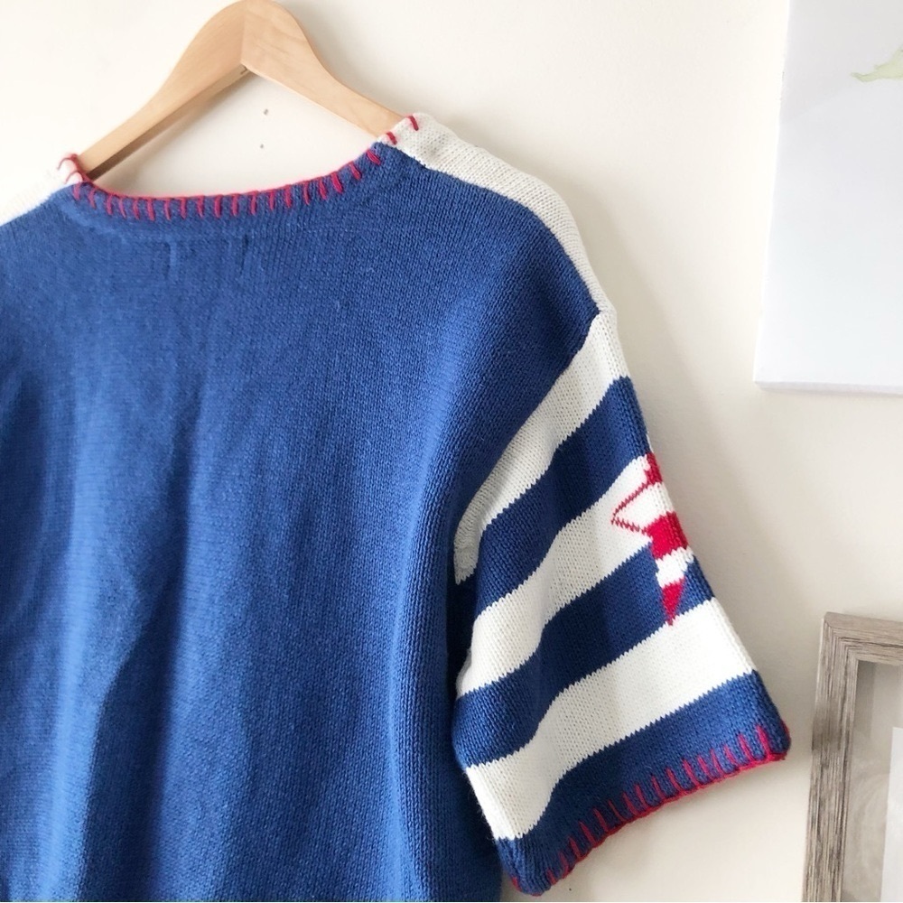 80s Vintage Americana Stars & Stripes Heart Patch Patriotic Cardigan Sweater XL - Picture 6 of 14